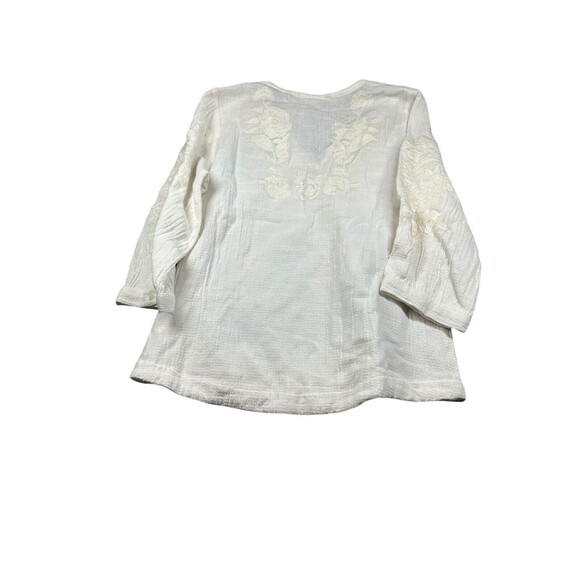 Soft Surroundings Blouse‎ Tunic Ivory Cotton Floral Embellished Embroidered NWOT - Picture 2 of 6